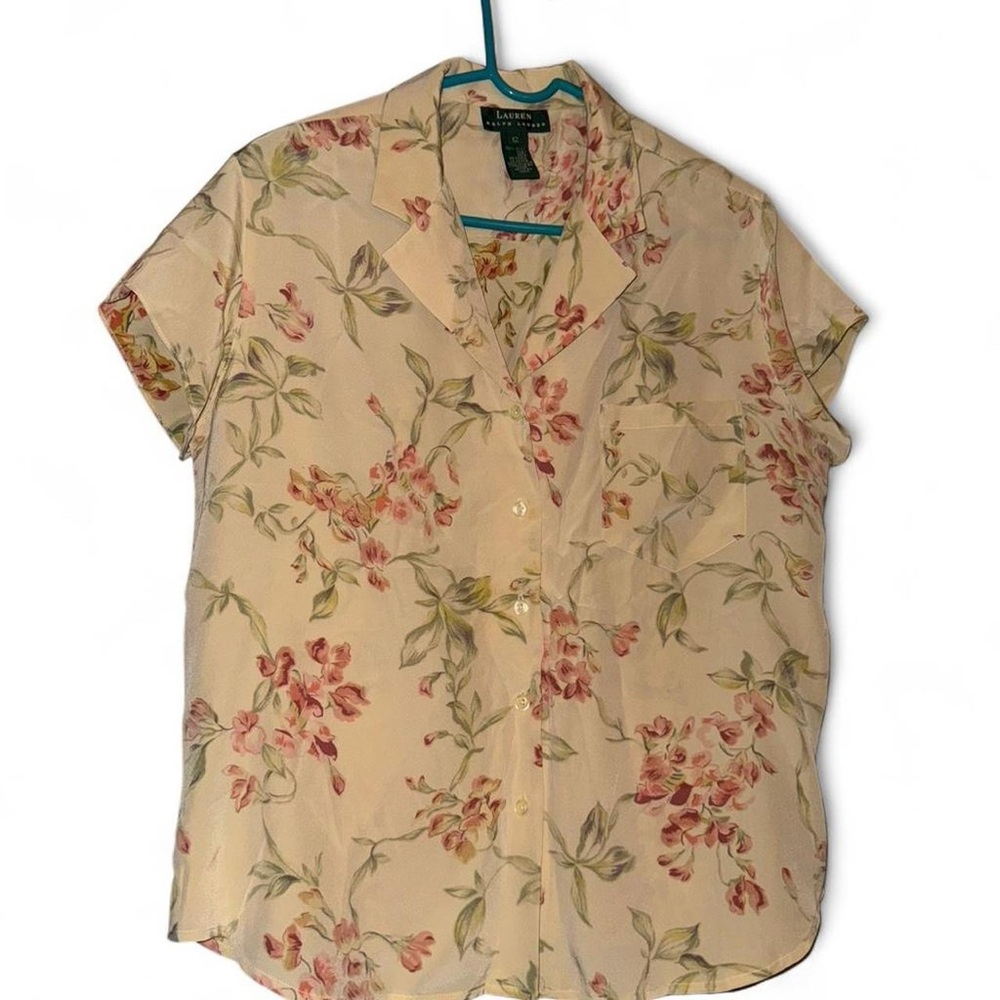 90s Lauren Ralph Lauren silk grandma core cottage core floral button up blouse